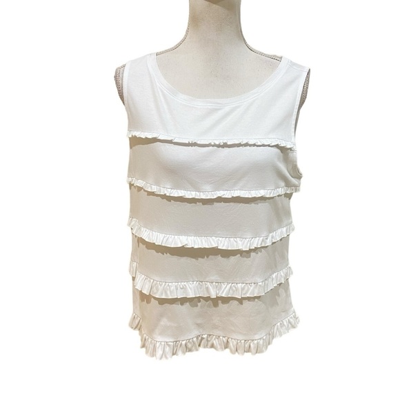 Ann Taylor Tops - Ann Taylor white tiered ruffle cotton sleeveless top size large petite